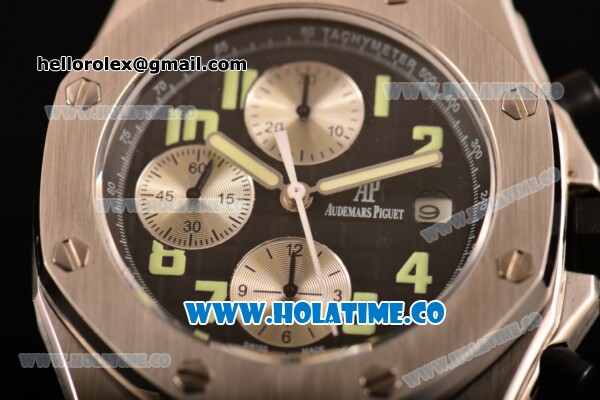 Audemars Piguet Royal Oak Offshore Chronograph Swiss Valjoux 7750 Automatic Steel Case with Black Dial and Green Arabic Numeral Markers (GF） - Click Image to Close